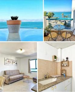 a collage of pictures of a room with a view of the ocean at טבריה in Tiberias