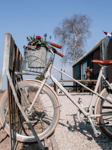Una bicicleta con una cesta con flores. en De Zuileshoeve en Dordrecht