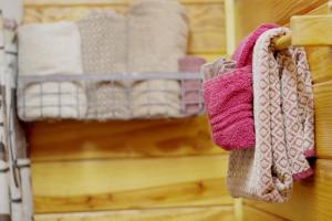a towel hanging on a rack in a room at Arrow Creek Camp and Cabins in Gatlinburg