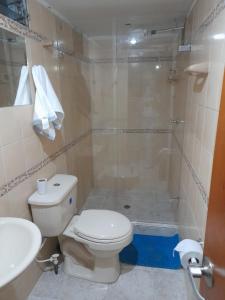 a bathroom with a toilet and a shower at Amoblado centro de la Moda in Itagüí