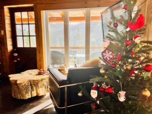 Area soggiorno di Artemis Log Cabin with Spa & Mountain View