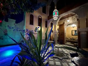 une maison avec une piscine et une plante dans l'établissement Riad Layalina Fes 7 Chambres & 18 Personnes Piscine, Parking, Vue & Wifi au Pied Medina, à Fès