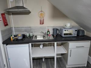 una pequeña cocina con fregadero y microondas en Easy Living Nottingham - Burns Street en Nottingham