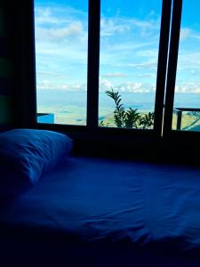 łóżko w pokoju z dużym oknem w obiekcie Montana Posada w mieście Roldanillo