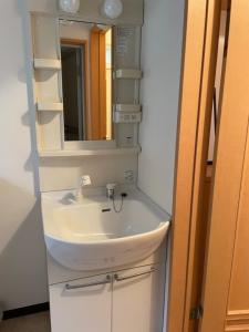 a bathroom with a sink and a mirror at pier21 in Hakodate