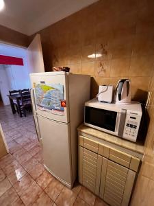 a kitchen with a microwave and a refrigerator at Apartamento Punta del Este in Punta del Este