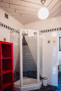 prysznic ze szklanymi drzwiami w łazience w obiekcie Zimmer & Appartements in der Gamlitzerstrasse w mieście Ehrenhausen