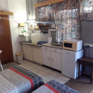Midway Accommodation في سد غاريب: مطبخ صغير مع حوض وميكروويف