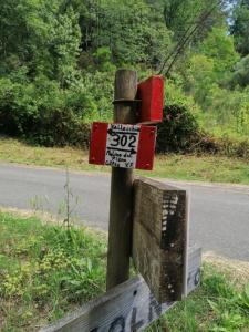 a sign on a wooden post on the side of a road at Fattoria Cristina - Fenice in Castelnuovo Magra