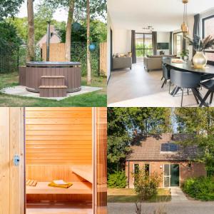 a collage of four pictures of a house at Coco Wellness Bungalow in Ewijk