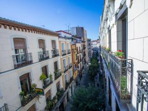 un callejón entre edificios con plantas en los balcones en NALÓN INN, en Madrid
