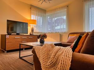 Televízia a/alebo spoločenská miestnosť v ubytovaní Apartmány Friends Tatry