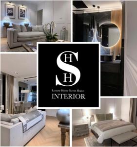 een collage van foto's van een woonkamer en keuken bij A 2 pas de la croisette in Cannes