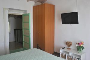 a bedroom with a bed and a tv on a wall at Fattoria Cristina - Bilo Verde in Castelnuovo Magra