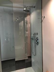 una doccia con porta in vetro in bagno di Parco Paglia Home a Chieti