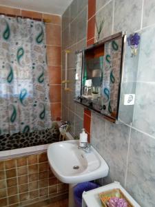 een badkamer met een wastafel en een douche bij Majada Blanca in Antigua