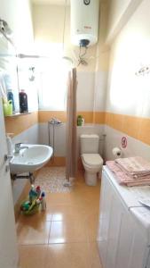 a bathroom with a white toilet and a sink at Cozy μικρό διαμέρισμα κοντά στο λιμάνι in Egina
