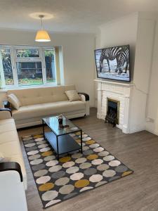 a living room with a couch and a fireplace at House in Slades Green