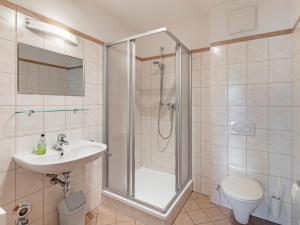 une salle de bain avec douche, lavabo et toilettes dans l'établissement Apartment Top 4 by Interhome, à Sankt Margarethen im Lungau