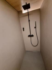 a bathroom with a shower in a white wall at Appartment Wolf Huber im Zentrum der Altstadt. in Feldkirch