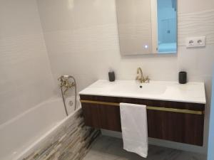 uma casa de banho com um lavatório e uma banheira em HELLO HOME FERIA em Madri