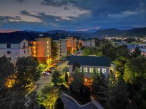 an aerial view of a city at night at RiverStone Condo Resort & Spa in Pigeon Forge