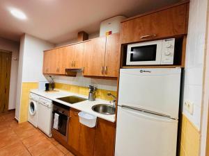 een keuken met een witte koelkast en een wastafel bij Apartamento Carlos Bielsa in Bielsa