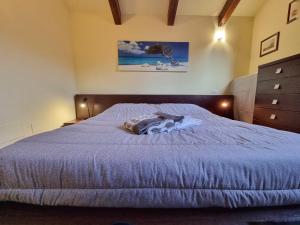 sypialnia z łóżkiem z niebieskim kocem w obiekcie Saluzzo Historic Center Apartment w mieście Saluzzo