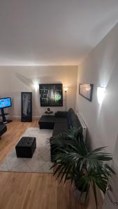 a living room with a couch and a tv at Central London spacious Studio in London