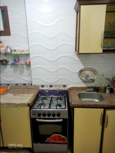 a kitchen with a stove and a sink at Aatun flat in Miami families only in Alexandria