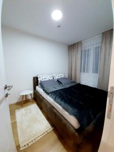 亞霍里納的住宿－Apartman Winter night Snježna dolina，一间卧室,卧室内配有一张大床