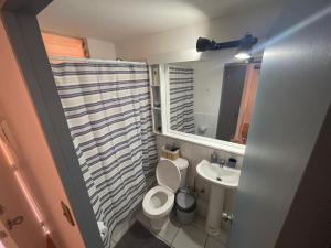 a small bathroom with a toilet and a sink at Departamento diario Copiapó in Copiapó