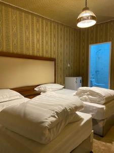sypialnia z 2 łóżkami i żyrandolem w obiekcie Almazham hotel room resort w mieście Al-Ula