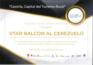 Certificado, premio, señal o documento que está expuesto en Alojamiento Balcón Al Cerezuelo