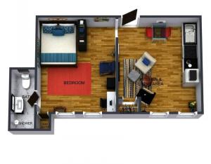 una pianta di un piccolo appartamento con una camera di Unwind and Relax in a Historic Midtown Property a Memphis