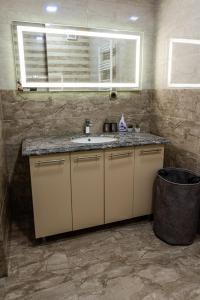 bagno con lavandino e specchio di Adonis Albu's Residence a Braşov