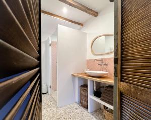 鹿特丹Guesthouse Rotterdam, tinyhouse nearby Kralingen的带水槽和镜子的浴室 更多17张照片