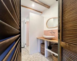 bagno con lavandino e specchio di Guesthouse Rotterdam, tinyhouse nearby Kralingen a Rotterdam