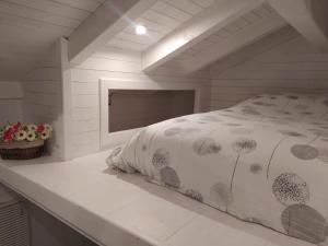a bedroom with a bed in a white room at Maisonnette in Talloires