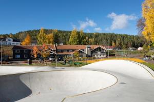 a skateboard park with a skateboard park at Kongsberg Hostel-Vandrerhjem in Kongsberg