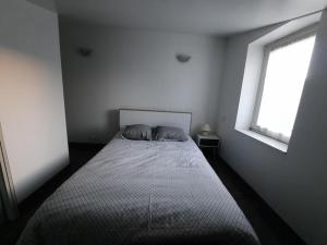 sypialnia z łóżkiem i dwiema poduszkami w obiekcie Charmante petite maison w mieście Cholet