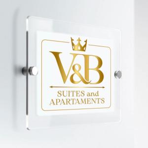 un cartello per le suite e gli appartamenti ubc con una corona di V&B Suites and Apartments a Pavia