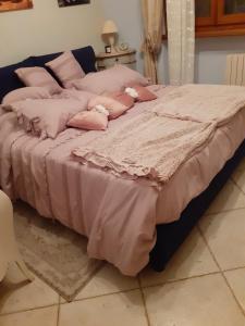 a bed with pink pillows on it in a room at La casa di baggioro in Castelvecchio
