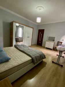 1 dormitorio con 1 cama y TV en Family Home en Batumi