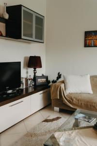 Televízia a/alebo spoločenská miestnosť v ubytovaní DimSim Home-Σπίτι με όνομα