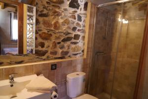 a bathroom with a shower and a toilet and a sink at Los Monteros Sierra de Francia in Aldeanueva de la Sierra +31 photos