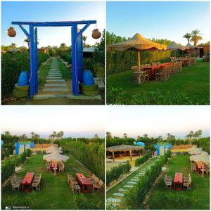 three pictures of a garden with tables and a gazebo at منتجع تونس فاير- Tunis Fire Resort in Tunis