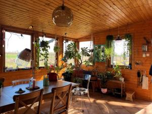 ガールドニにあるKisházのテーブルと椅子、植物のある部屋