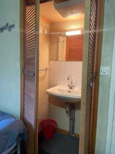 a small bathroom with a sink and a mirror at Vacances paradisiaques au coeur de l'Ile de Bréhat in Bréhat