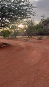 un camino de tierra en medio de un desierto en Porcupine Camp Kamanjab, en Kamanjab